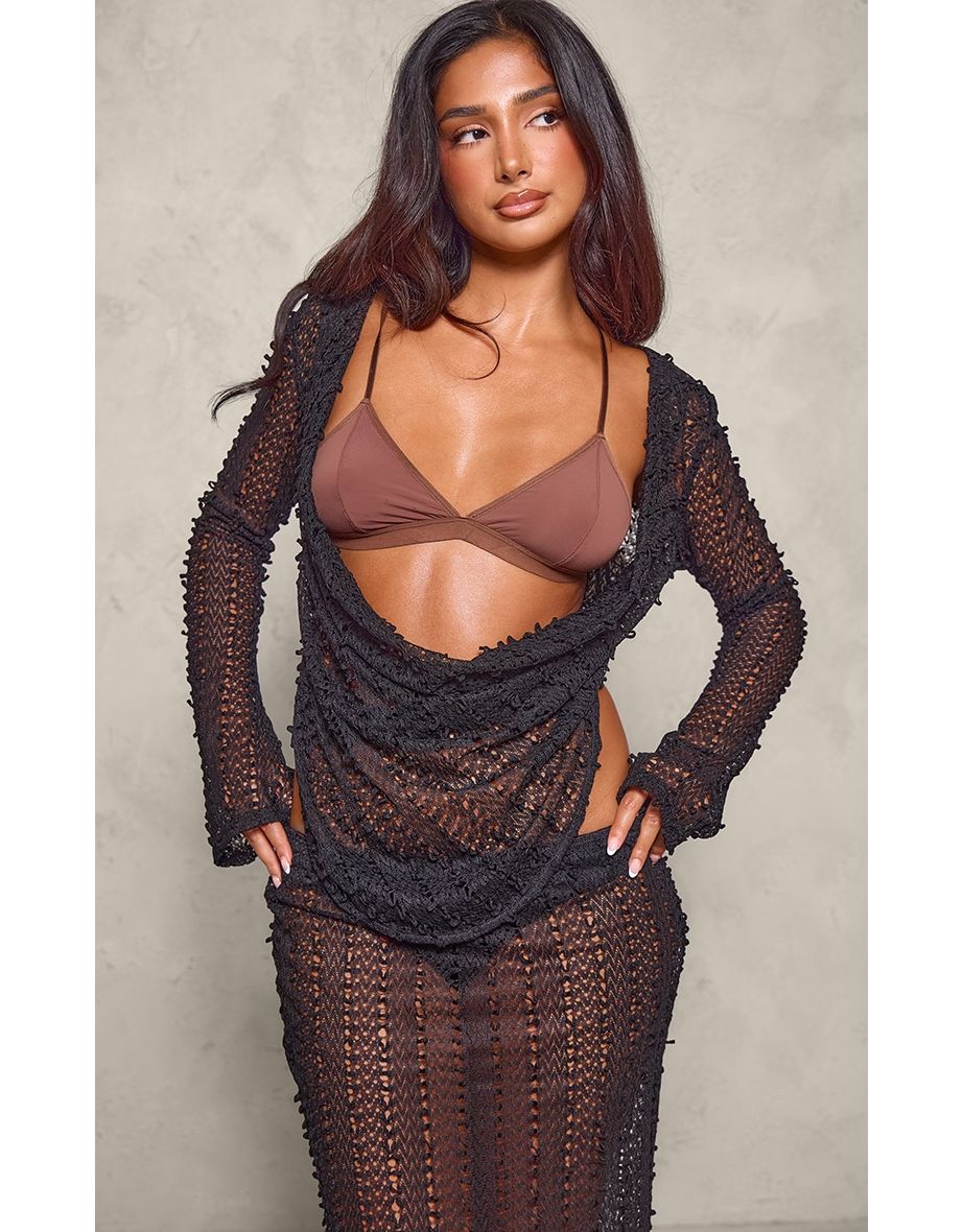 Petite Black Textured Extreme Cowl Neck Top