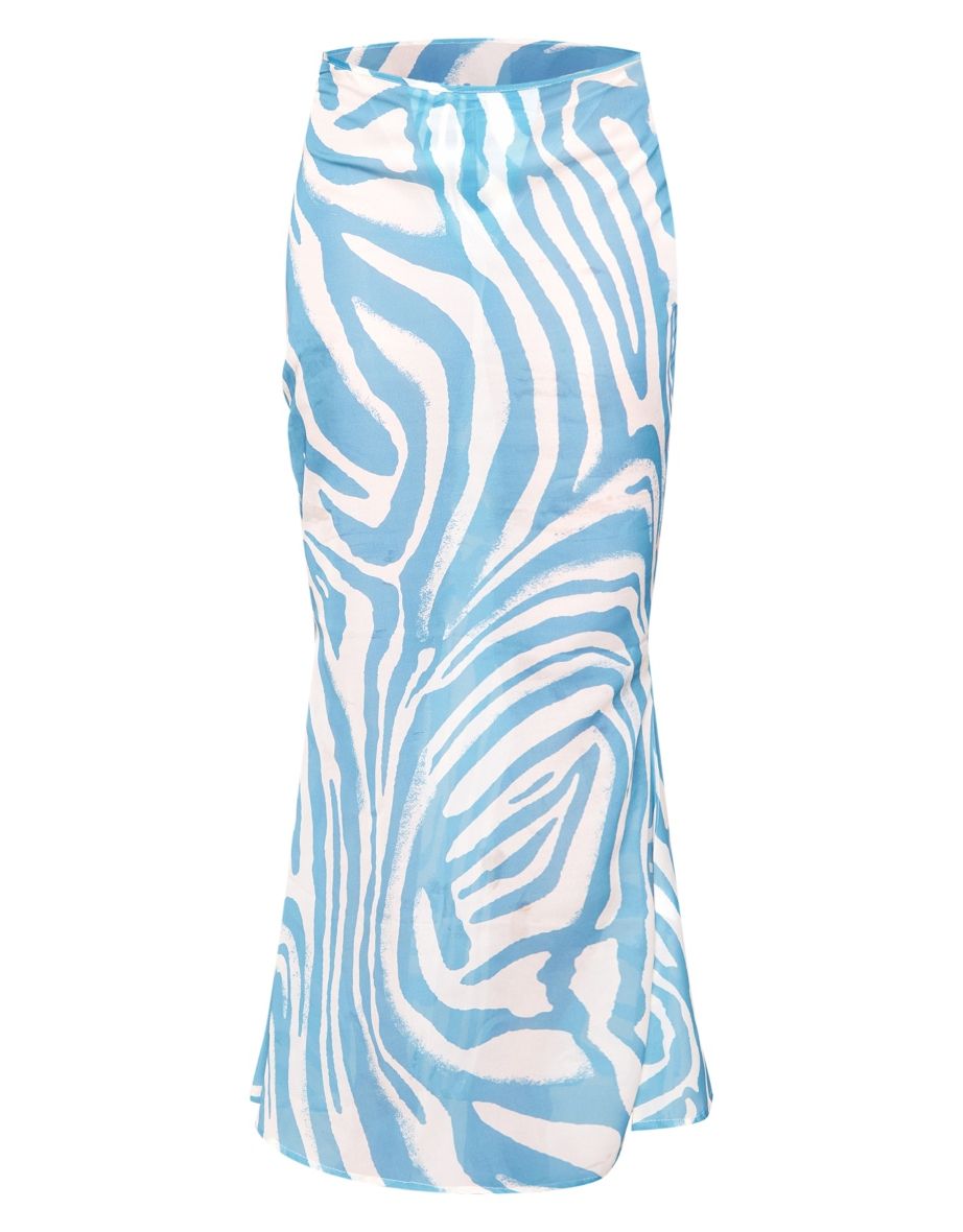Blue Zebra Print Chiffon Fishtail Beach Maxi Skirt - 3