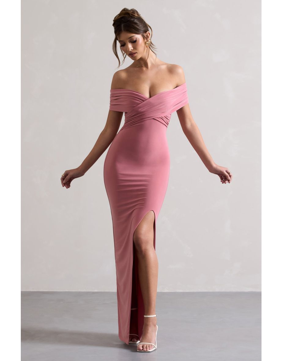 Refined | Blush Pink Twist Front Bardot Dress - 4