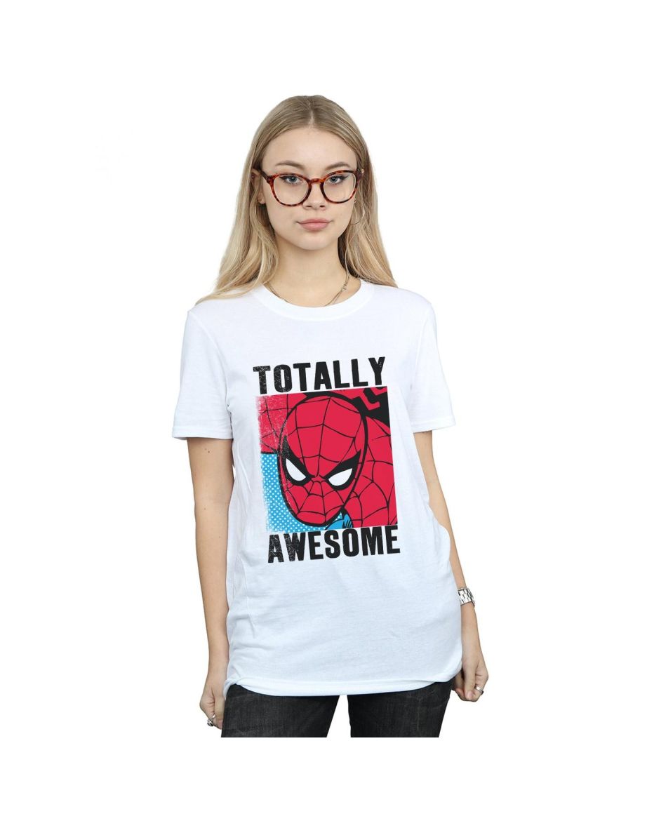 Spider-Man Womens/Ladies Totally Awesome Cotton Boyfriend T-Shirt - White