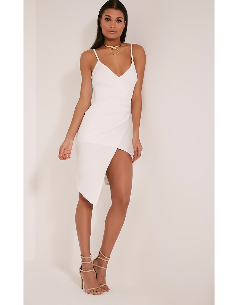 Lauriell White Wrap Front Crepe Midi Dress - 4