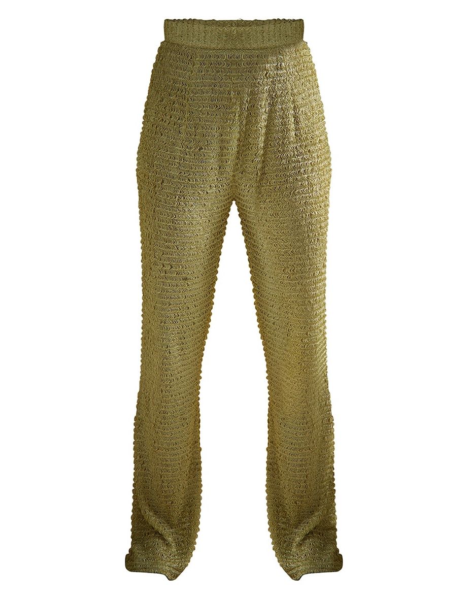 Green Textured Beach Trousers - 3
