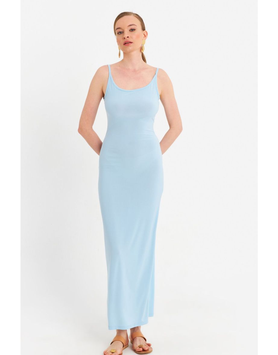 Women's Blue Adjustable Strap Maxi Dress