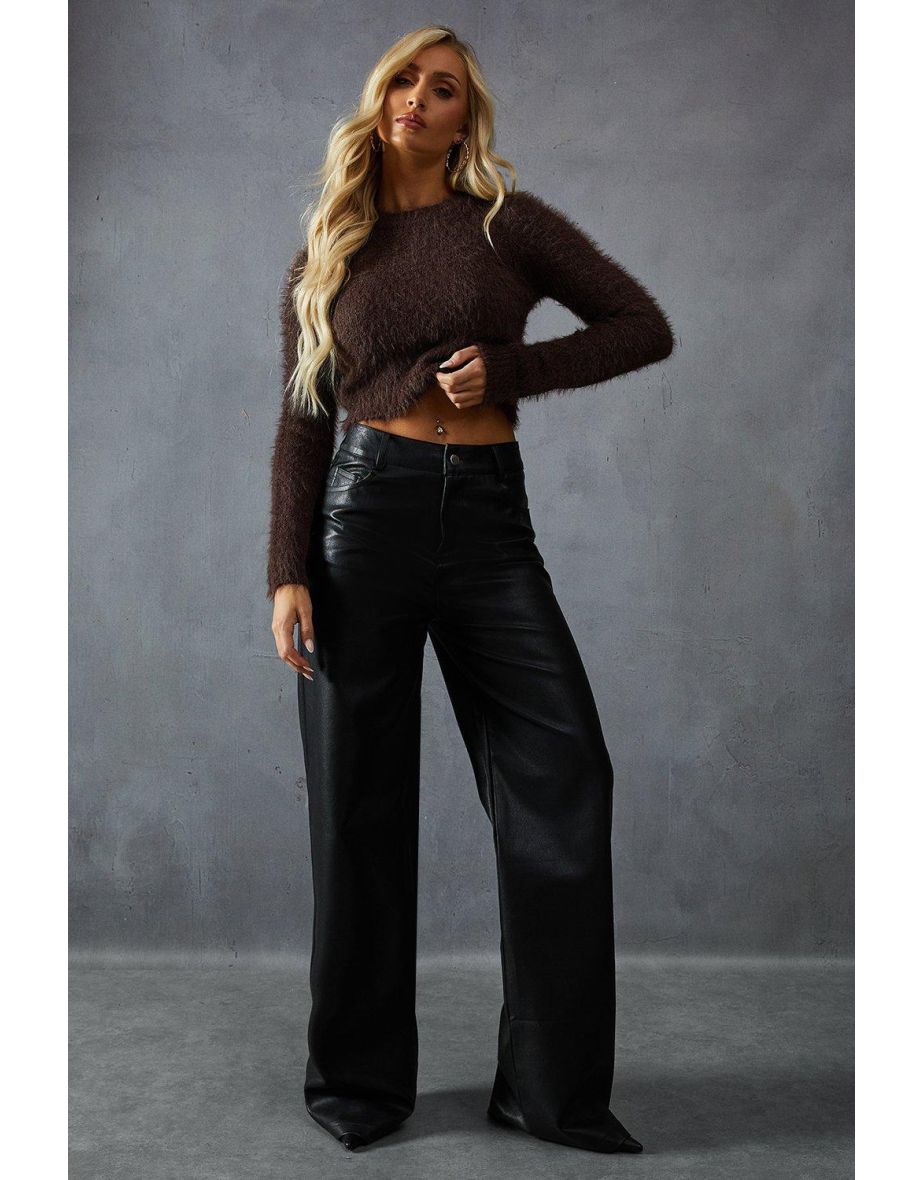 Fluffy Knit Cropped Long Sleeve Jumper