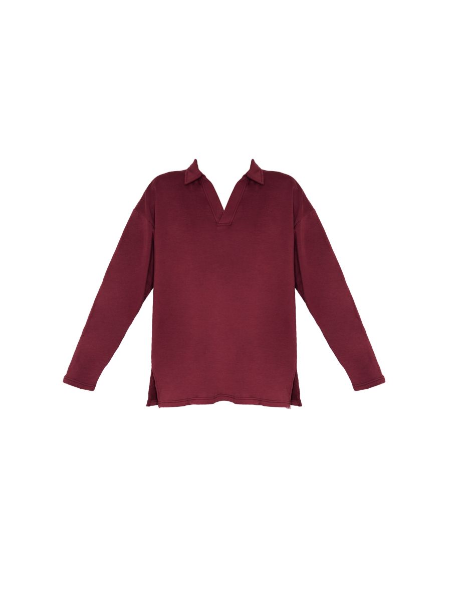 Burgundy Collared Lightweight Sweatshirt - 4