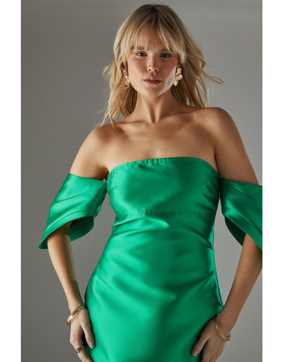 Structured Puff Sleeve Bardot Midi Dress - 3