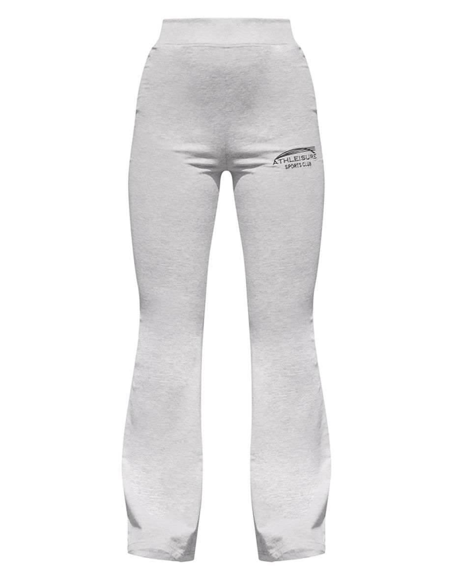 Grey Marl Embroidered Graphic Print Flared Trousers - 4
