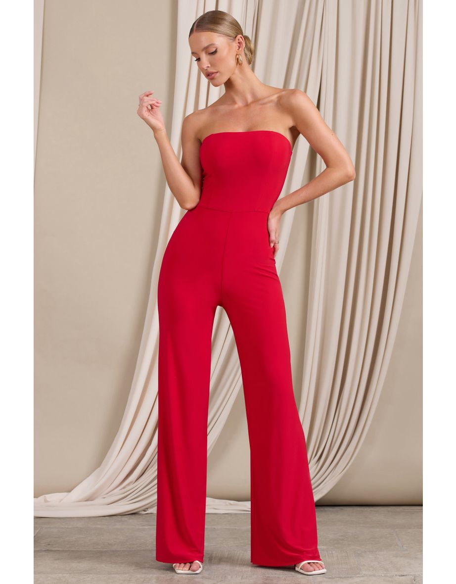 Darya | Red Bandeau Wide Leg Jumpsuit - 3