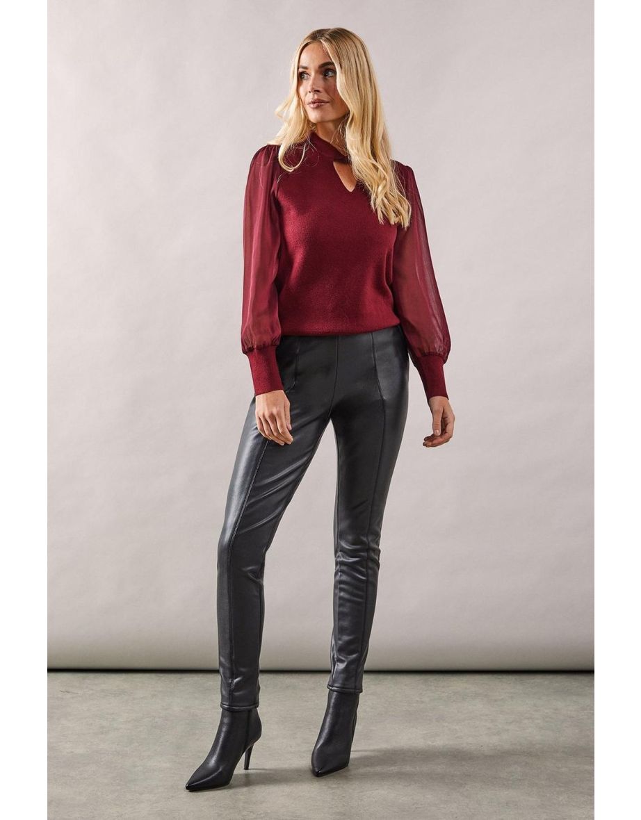 Petite Twist Neck Detail Chiffon Sleeve Jumper