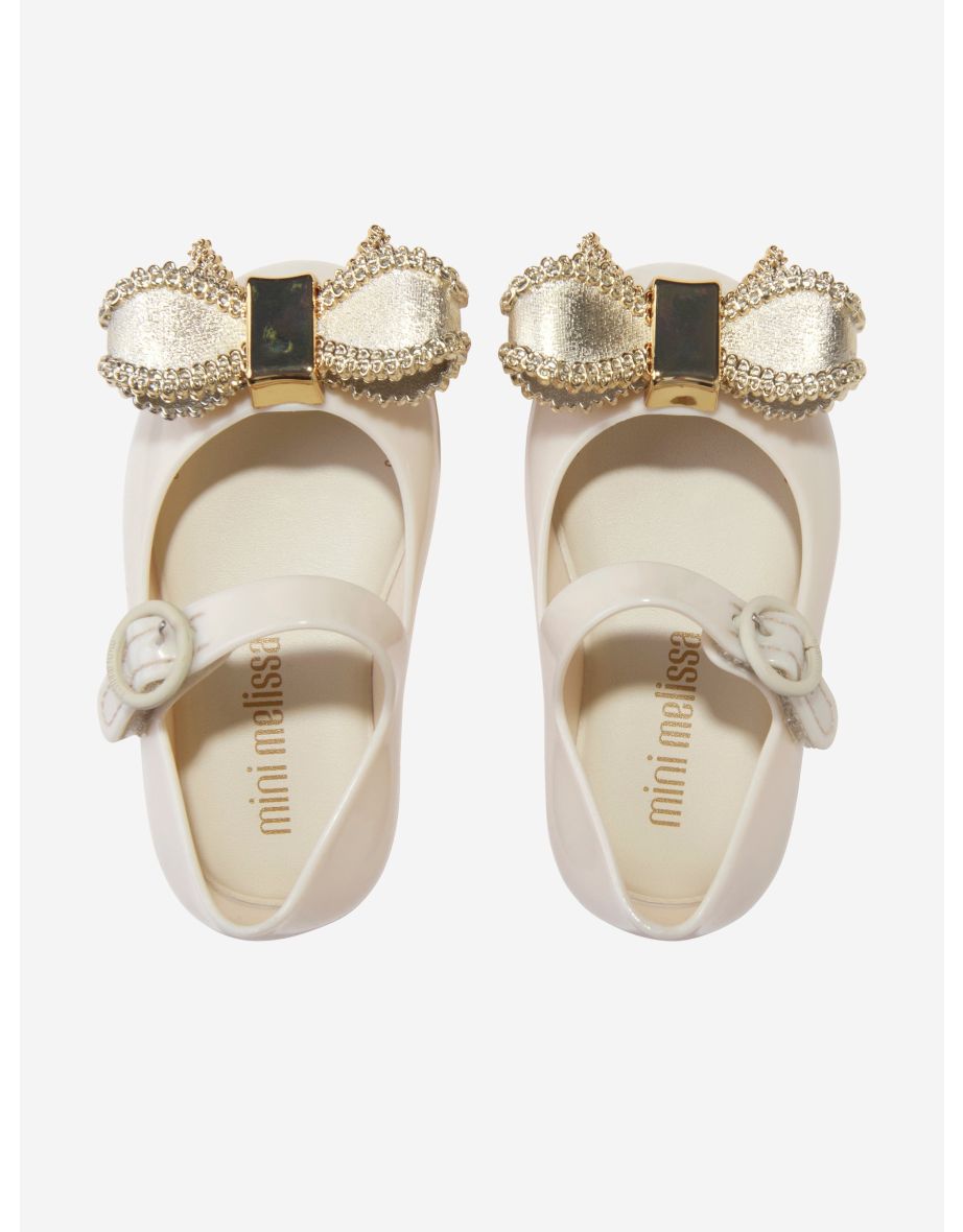Mini Melissa Girls Mini Sweet Love Bow Jelly Ballerinas in Beige - 3