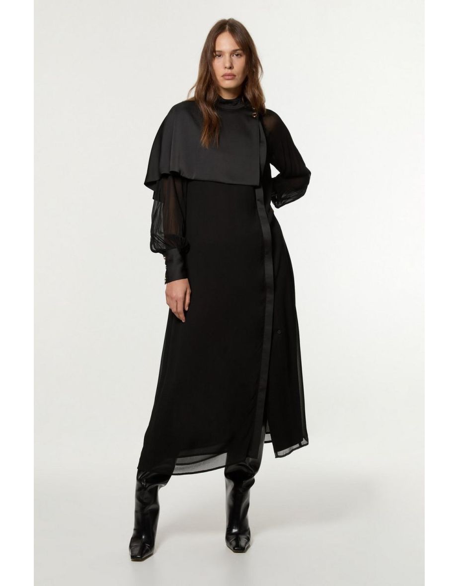 Tall Military Sheer  Cape Detail Woven Midaxi Dress