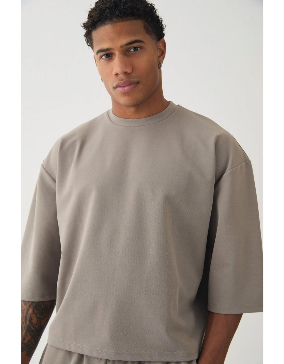 Oversized Jersey Twill Extra Boxy Half Sleeve T-shirt - taupe - 2