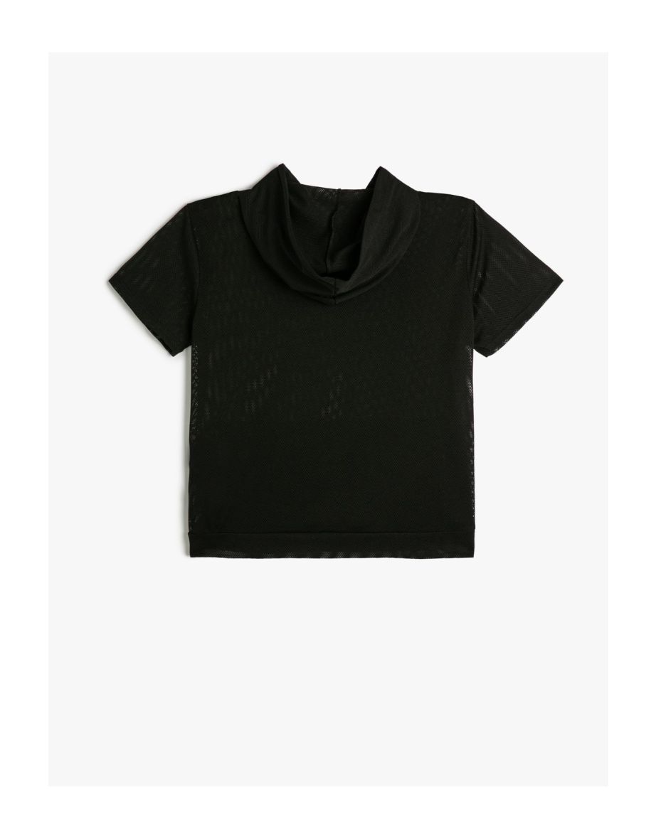 Hooded Mesh T-Shirt Sports Short Sleeve kangaroo Pocket Printed