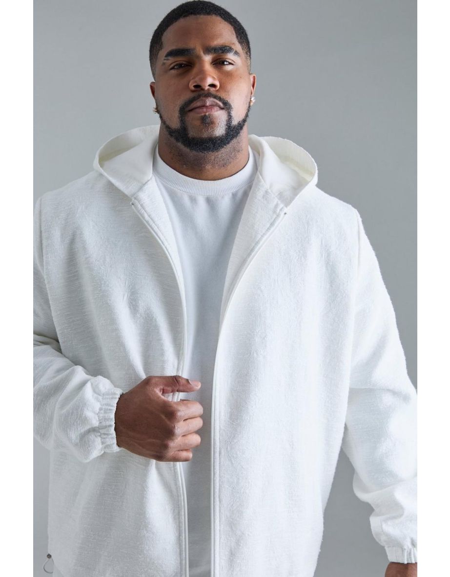 Plus Textured Cotton Jacquard Smart Hooded Jacket - white - 2