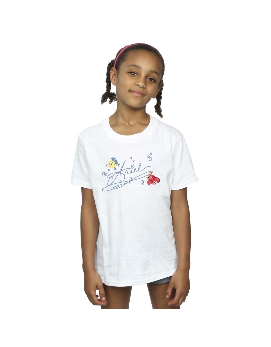 Disney Girls The Little Mermaid Ariel Cotton T-Shirt - White