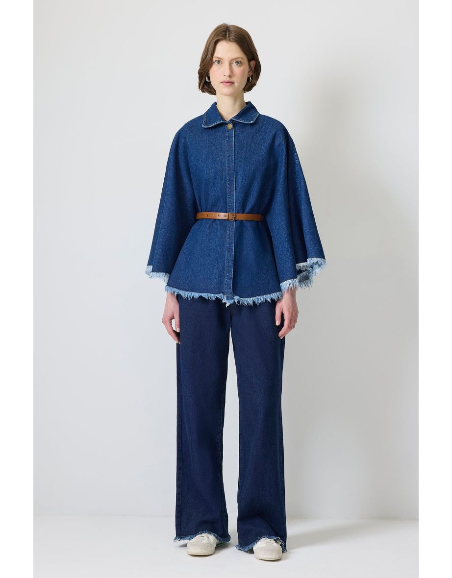 DENIM PONCHO WITH BELT DETAILS