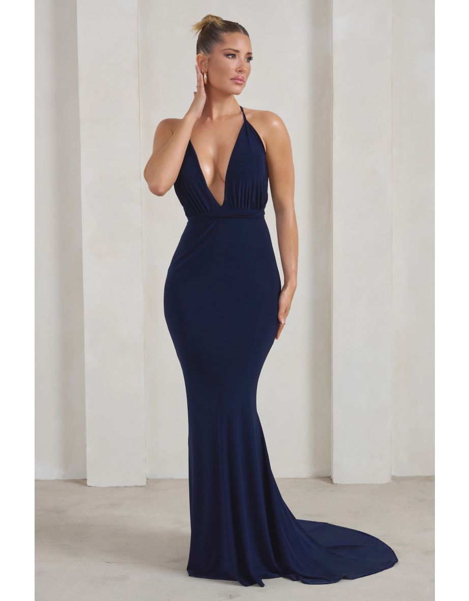 Starlett |  Navy Plunge Maxi Dress With Multiway Straps