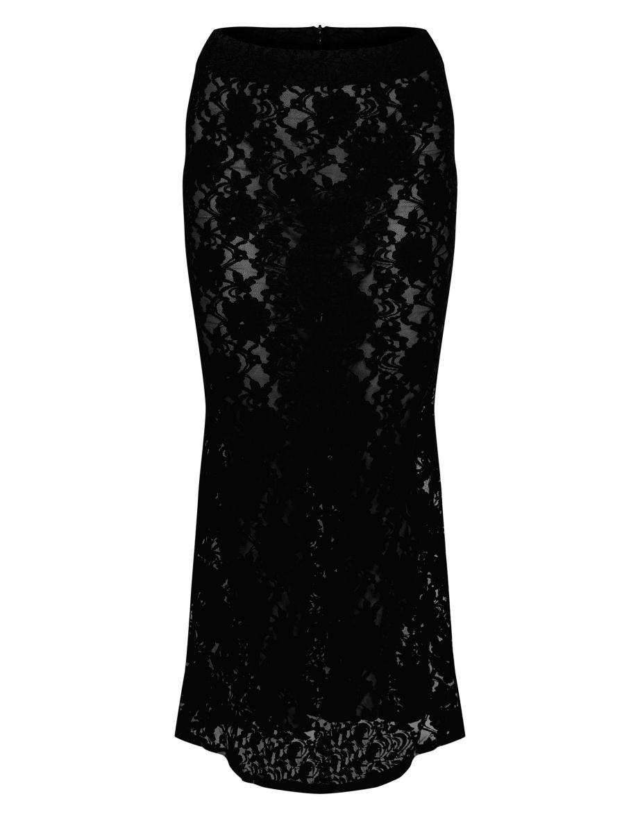 Black Sheer Lace Low Rise Fishtail Maxi Skirt - 4