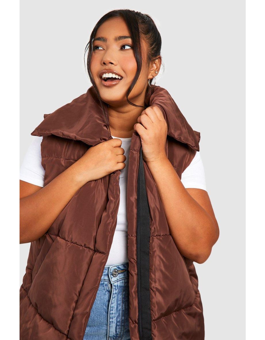 Plus Puffer Sleeveless Longline Gilet - chocolate - 3