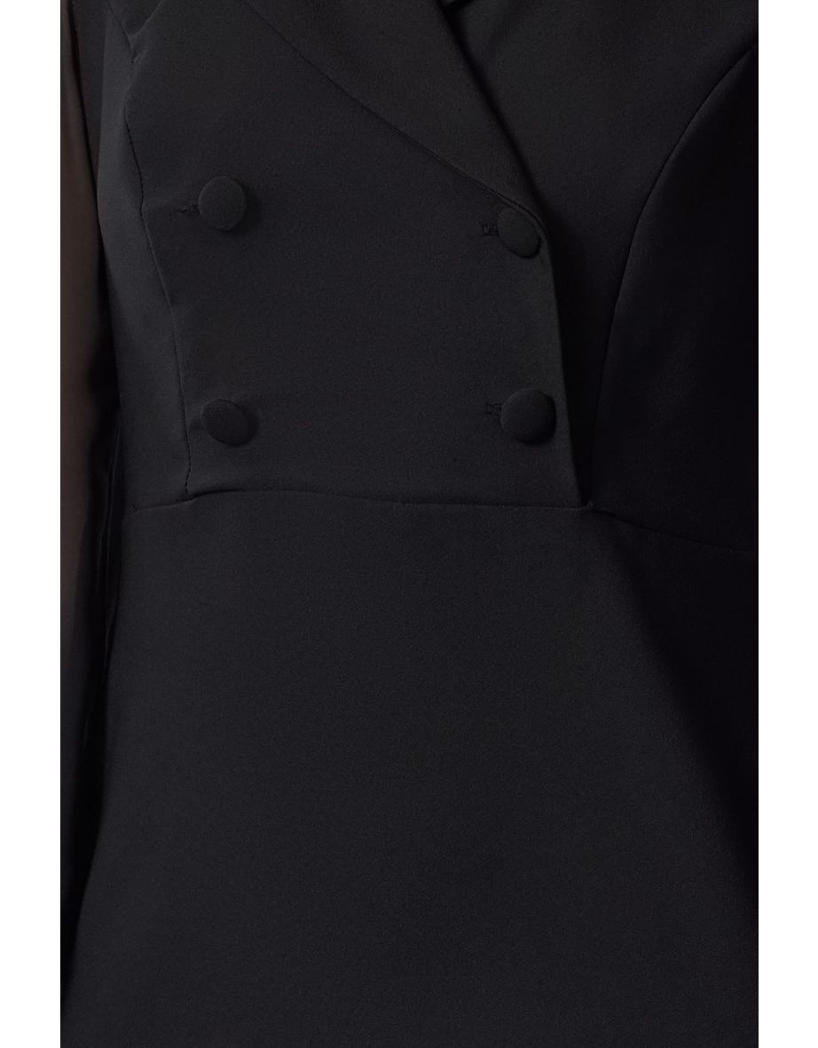 Black Body-hugging Chiffon Sleeve Detailed Midi Woven Dress - 4