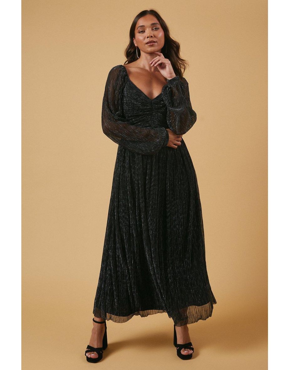Petite Occaison Plisse Pleated Midi Dress
