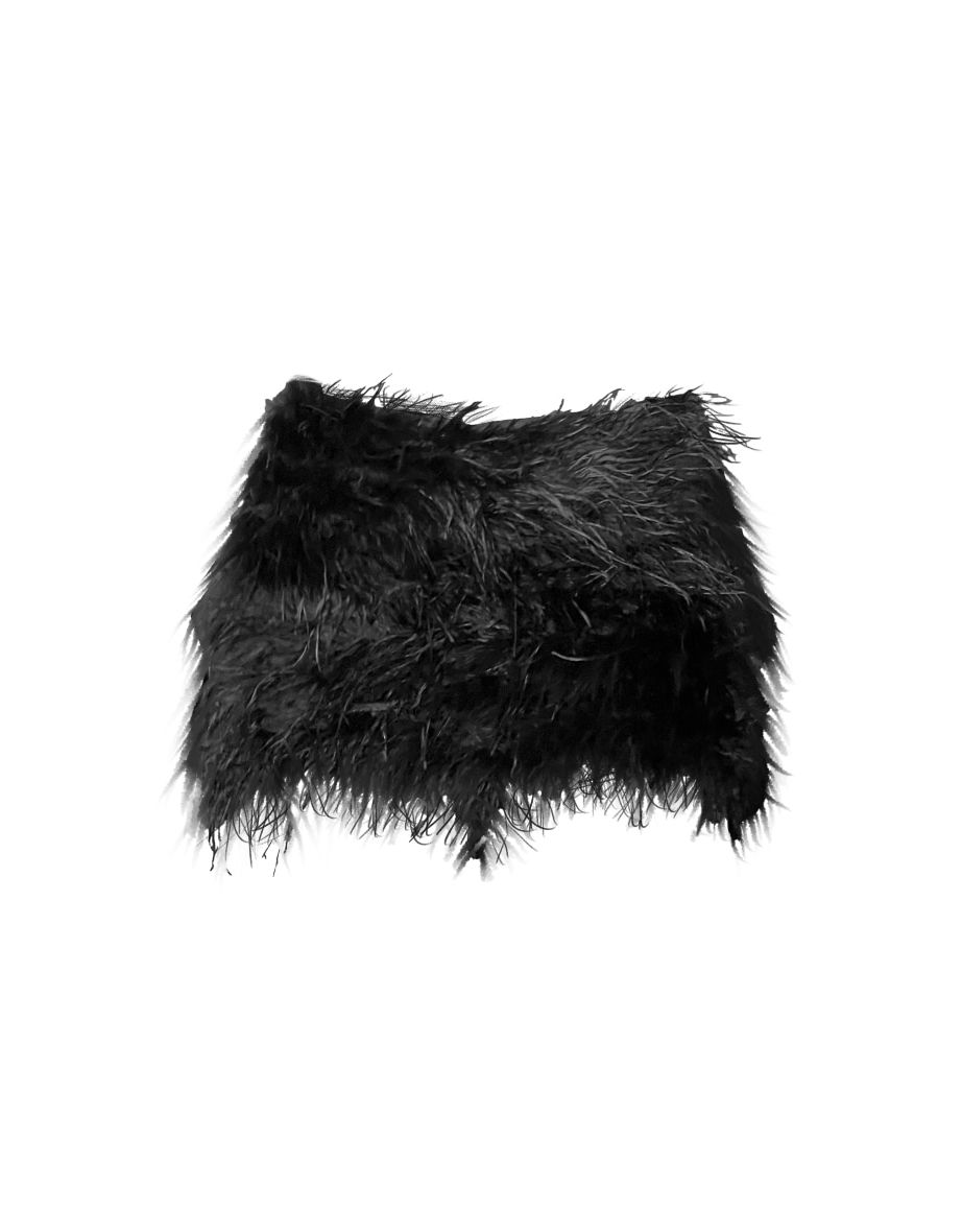 Black Feather Mid Rise Mini Skirt - 5