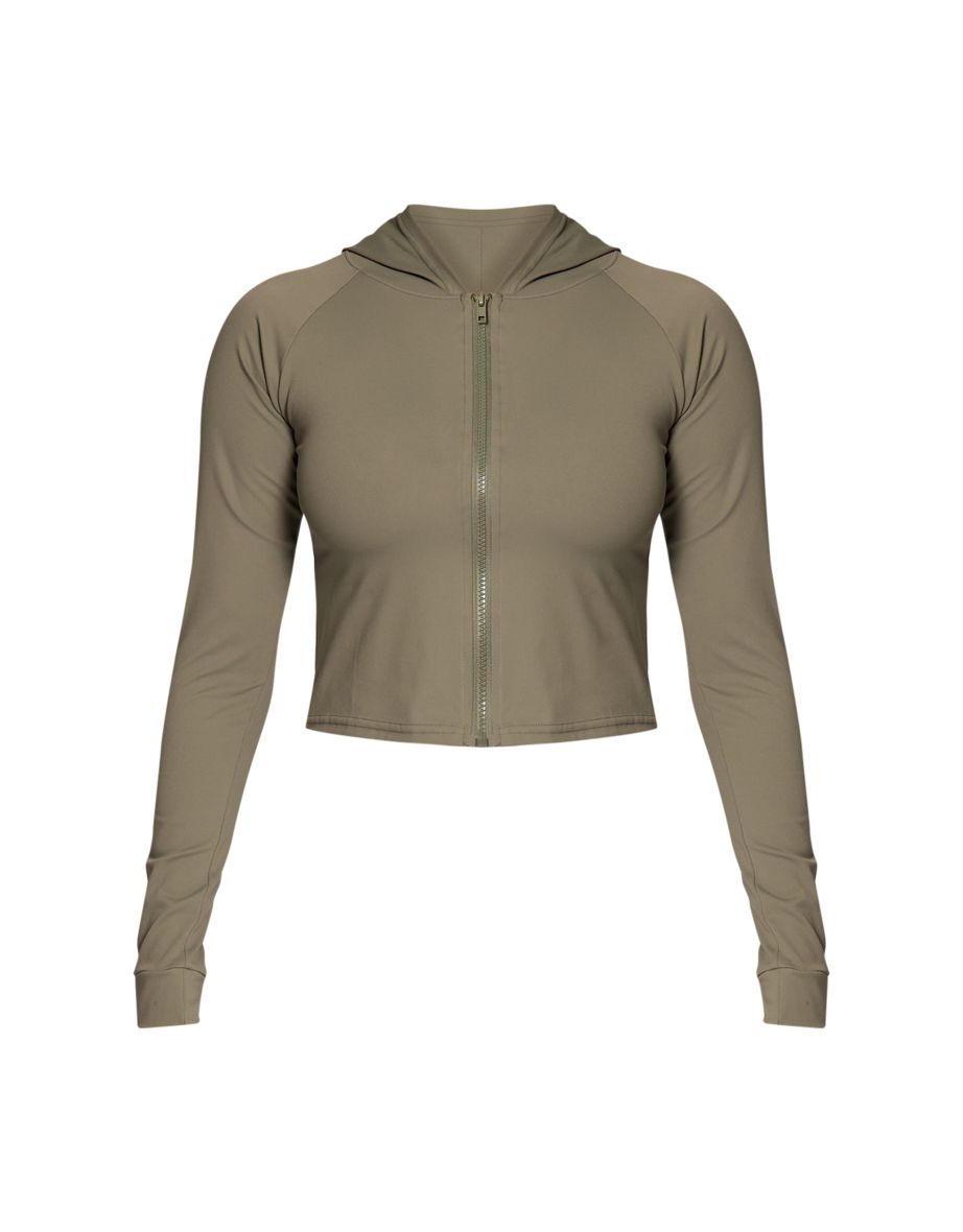 Olive Sculpt Hooded Long Sleeve Gym Jacket - 4