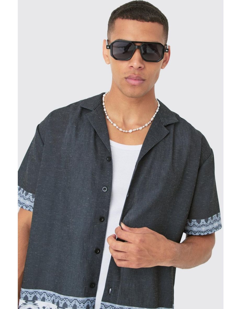Oversized Linen Look Border Hem Shirt & Short - 2