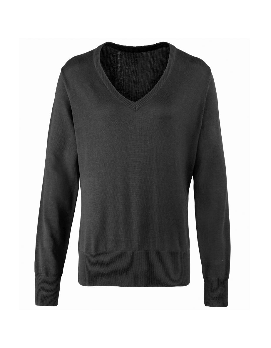 Premier Womens/Ladies V-Neck Knitted Sweater / Top - Charcoal