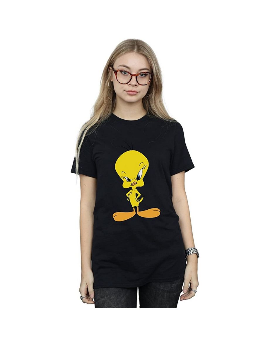 Looney Tunes Womens/Ladies Angry Tweety Cotton Boyfriend T-Shirt - Black
