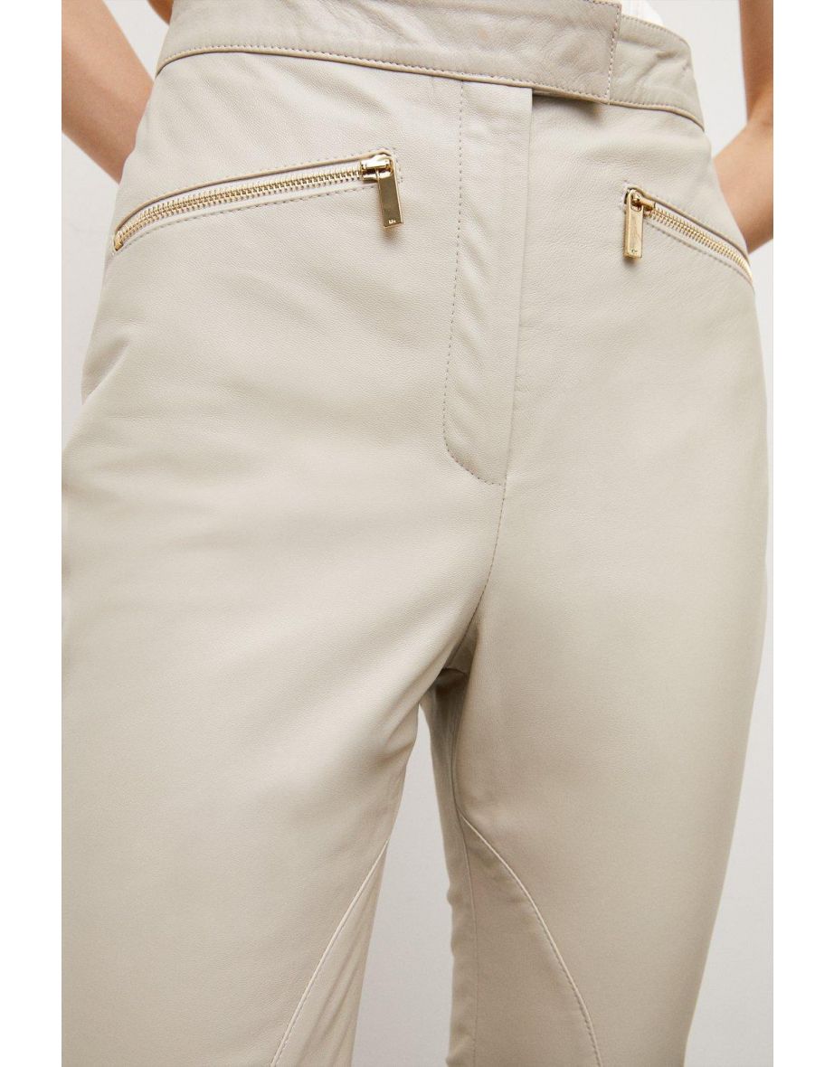 Leather Moto Zip Detail Leather Trouser - 2