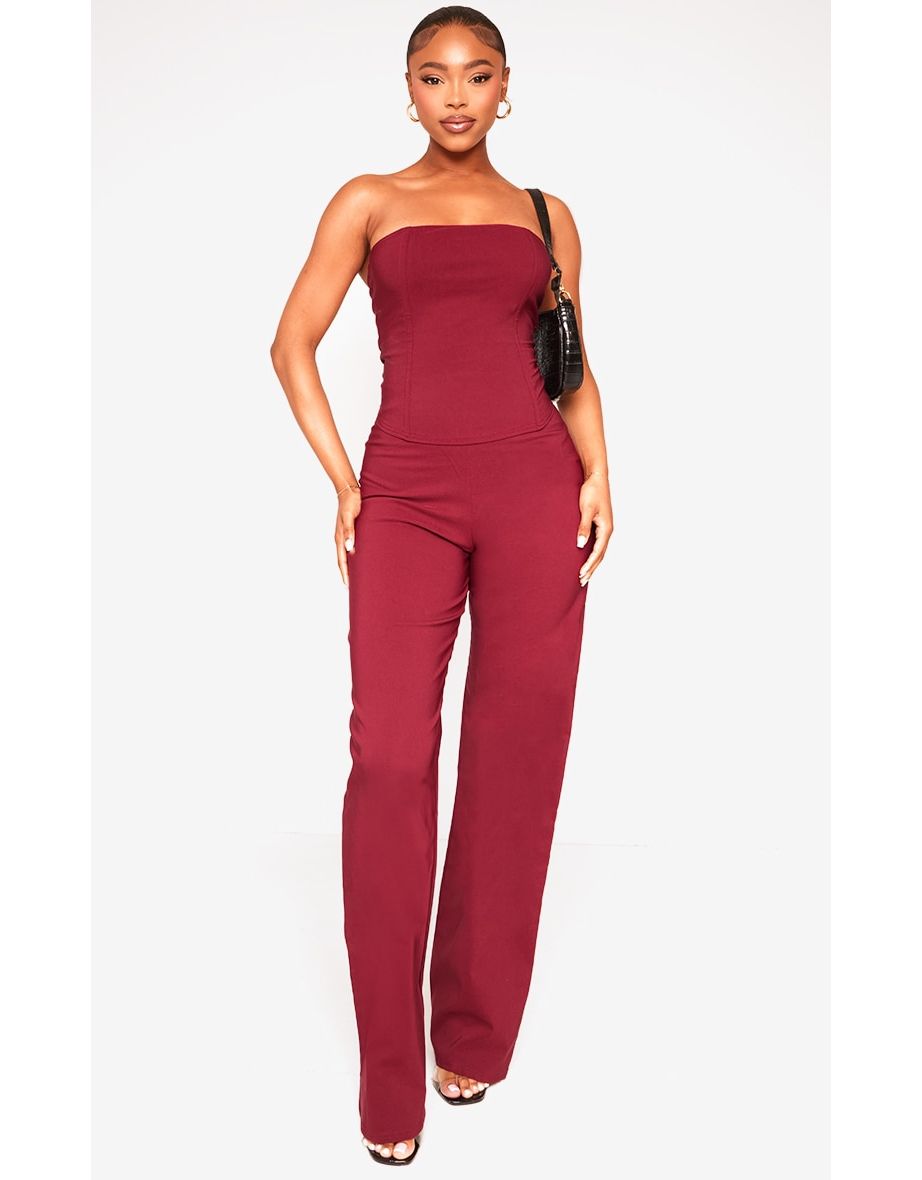 Cherry Red Stretch Woven Low Rise Cargo Trousers