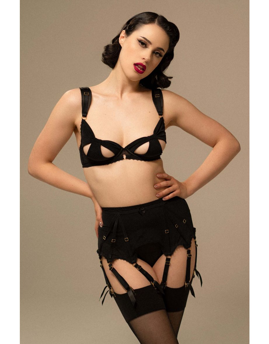 Anita Black Mesh Cut Out Bow Bra - 6