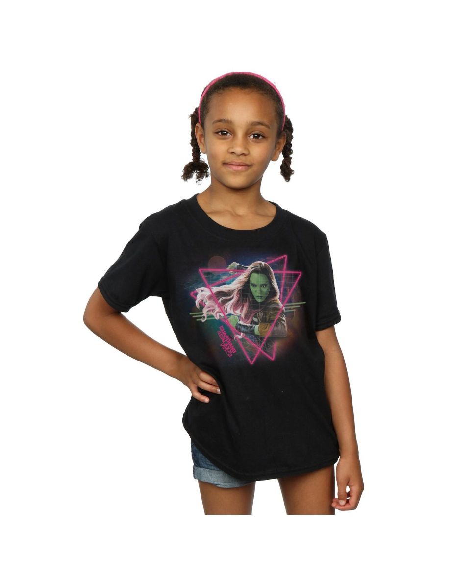 Marvel Girls Guardians Of The Galaxy Neon Gamora Cotton T-Shirt - Black