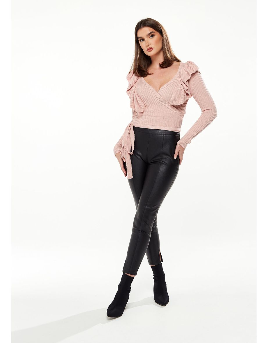 Women's Cardigan in Pink with Frill Sleeves, Wrap Design
