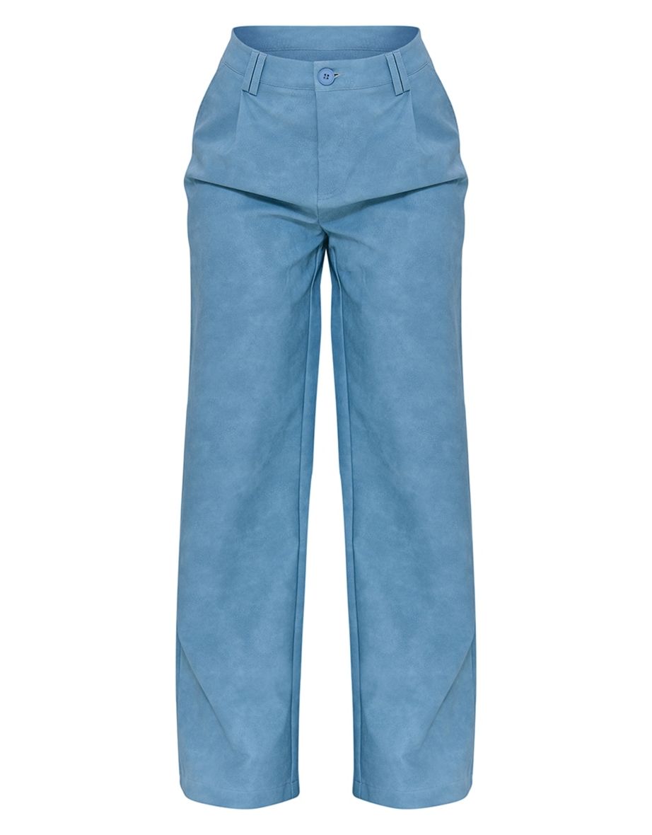 Petite Washed Blue Faux Leather Straight Leg Trousers - 4