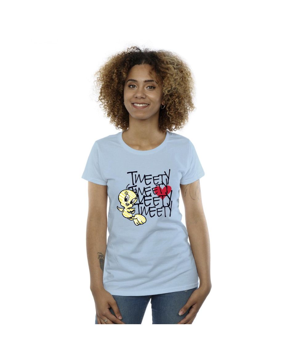 Looney Tunes Womens/Ladies Tweety Love Heart Cotton T-Shirt - Baby Blue