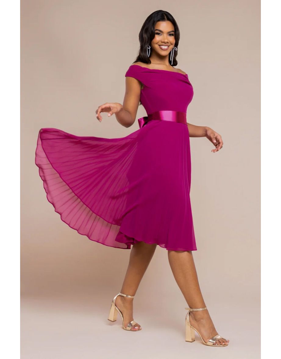 Goddiva Cowl Neck Pleated A-Line Chiffon Midi Dress