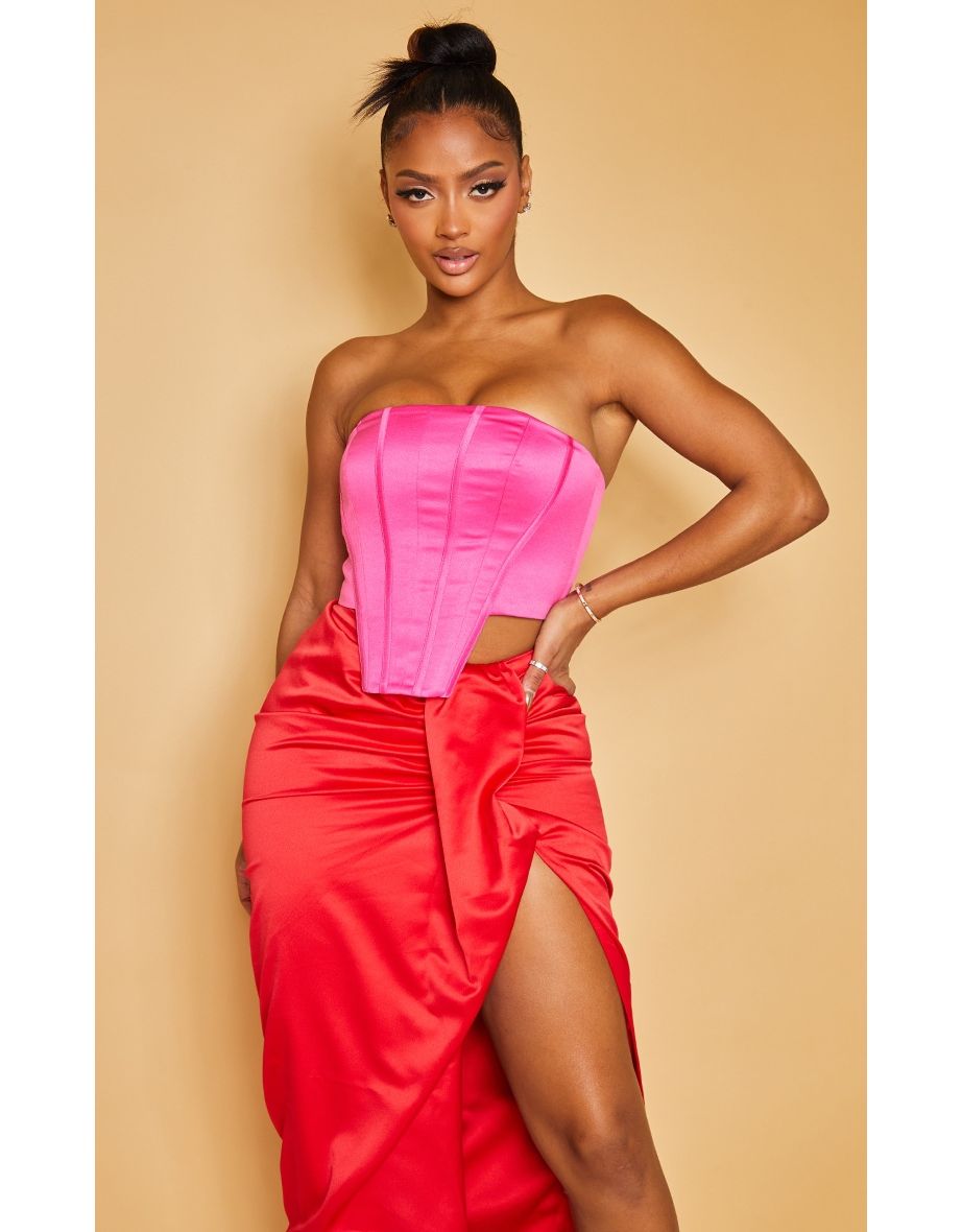 Pink satin ruched dress best sale