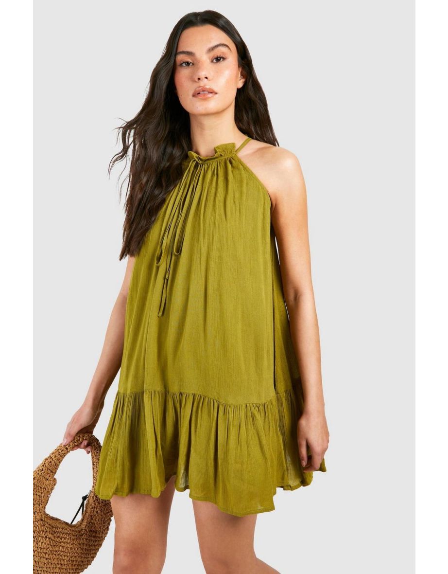Cheesecloth Mini Smock Dress - green