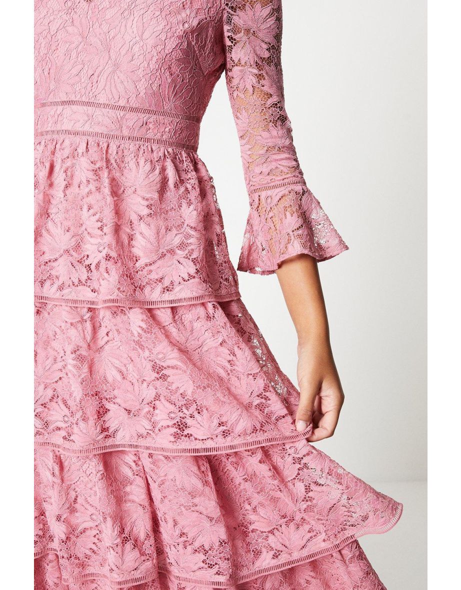 Layered Lace Dress With Ruffle Sleeve - 3