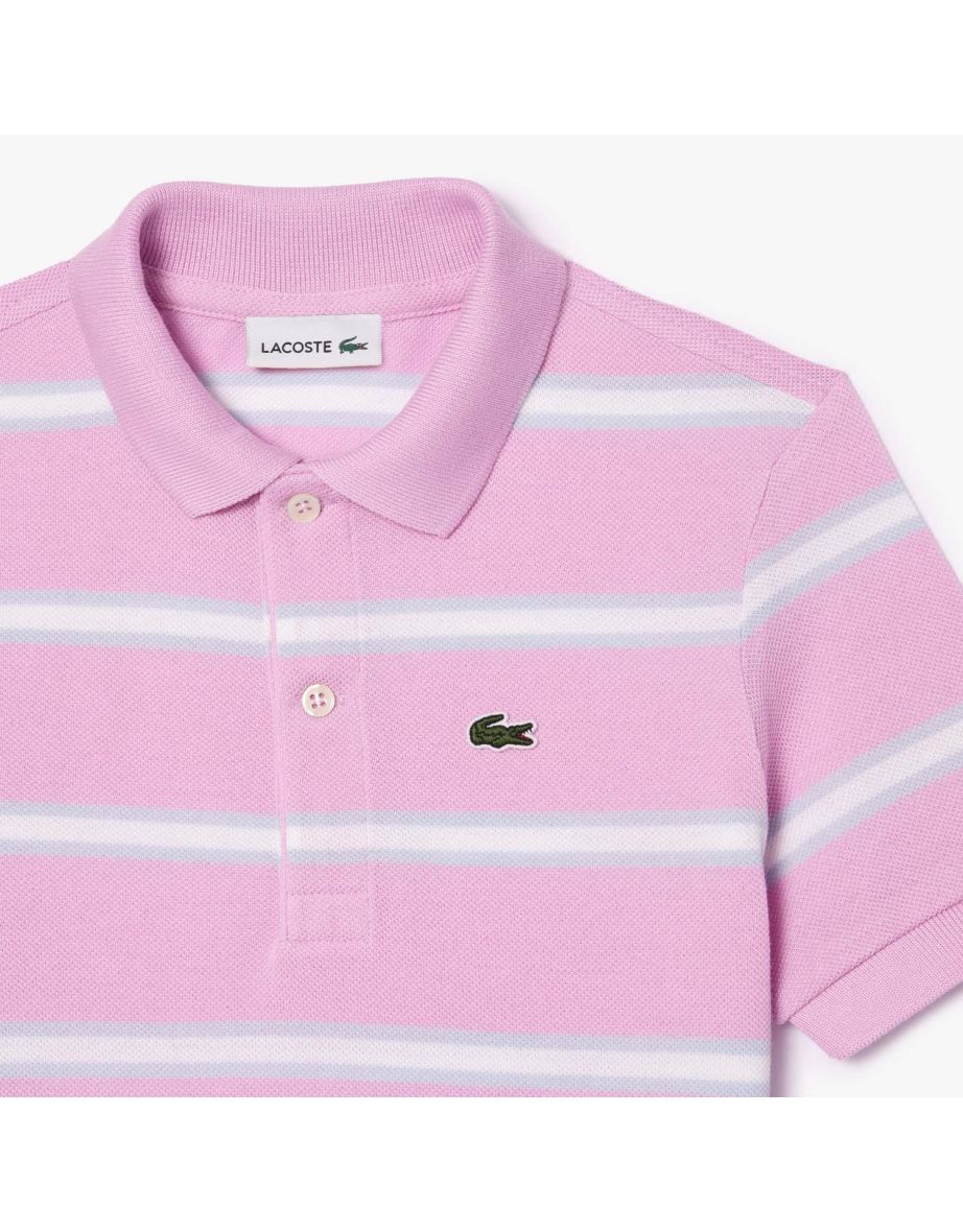Boy's Lacoste Juniors Striped Piqué Polo Shirt in Pink - 2