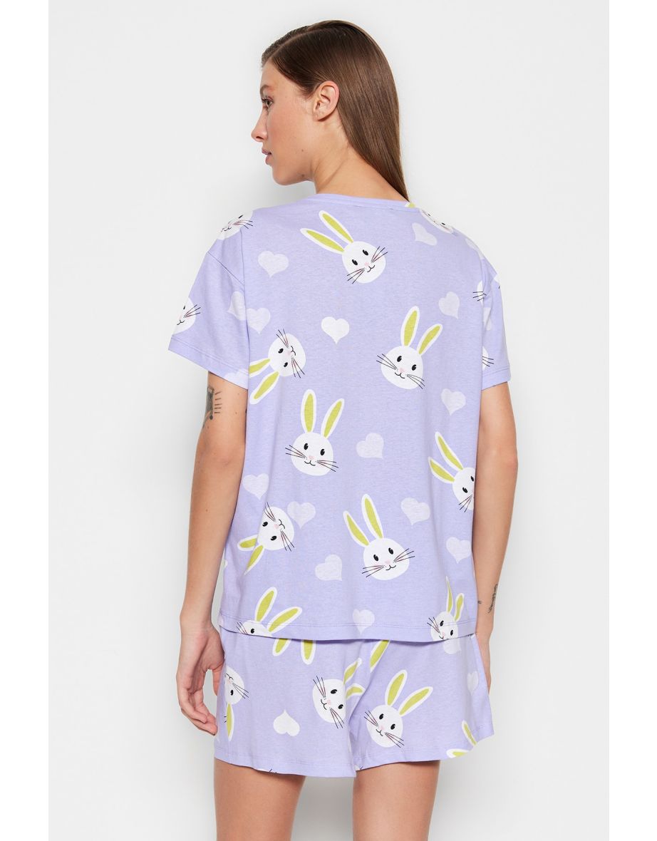 Pajama Set - Purple - Graphic - 7