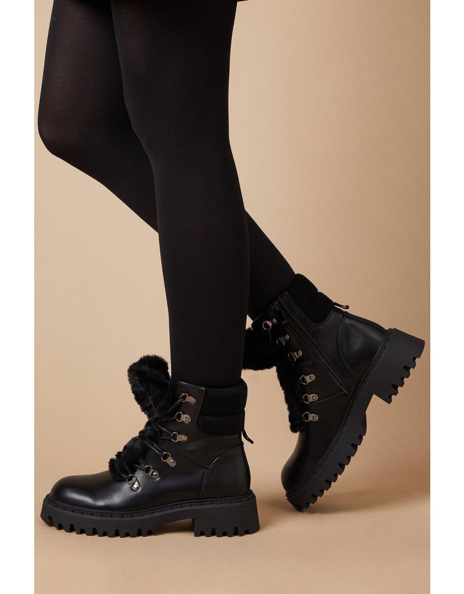 Trinity Faux Fur Detail Chunky Hiker Ankle Boot - 3