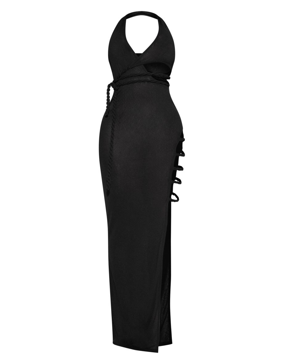 Shape Black Sheer Mesh One Shoulder Twist Cutout Detail Maxi Dress - 3