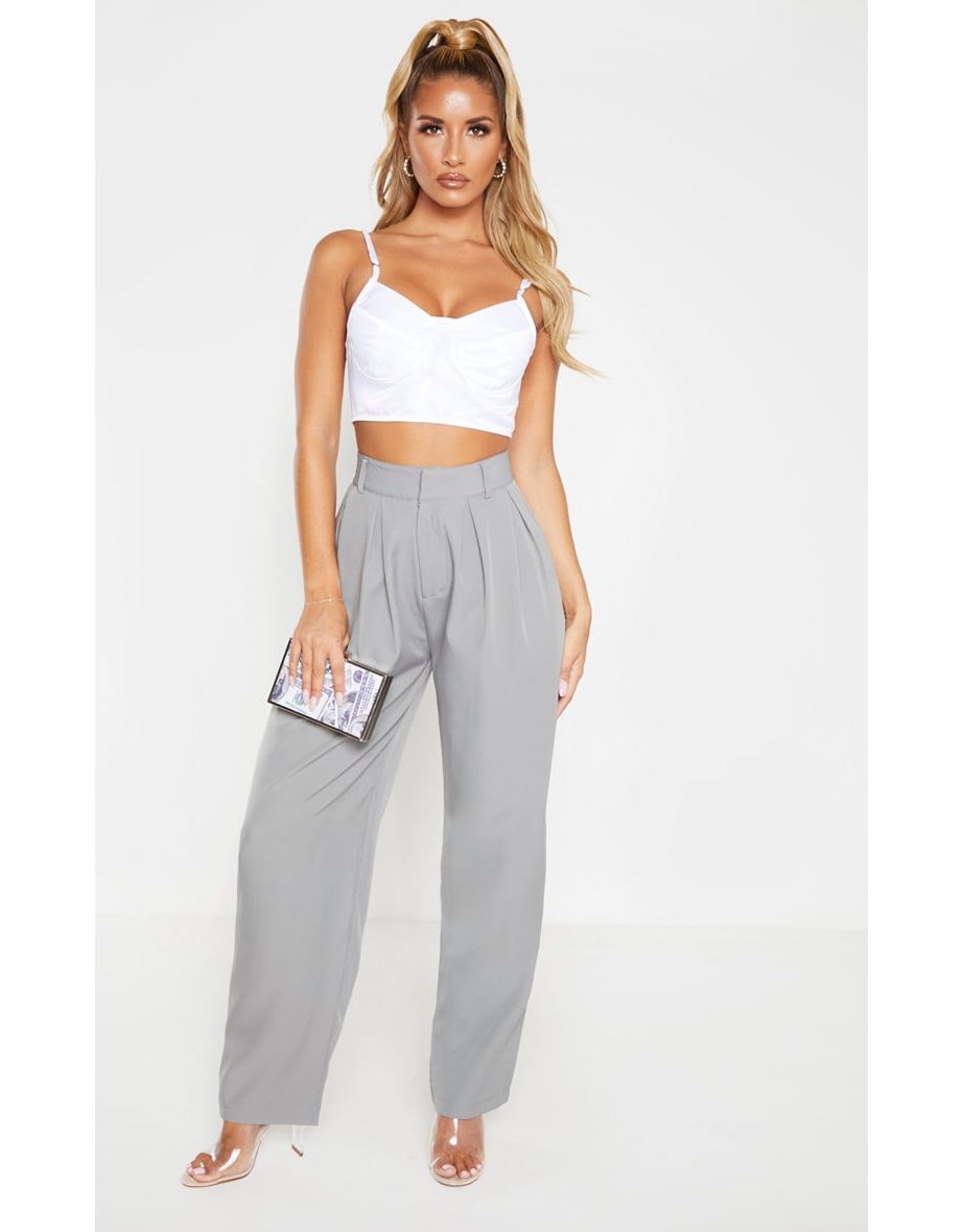 Grey Woven High Waisted Cigarette Leg Trouser