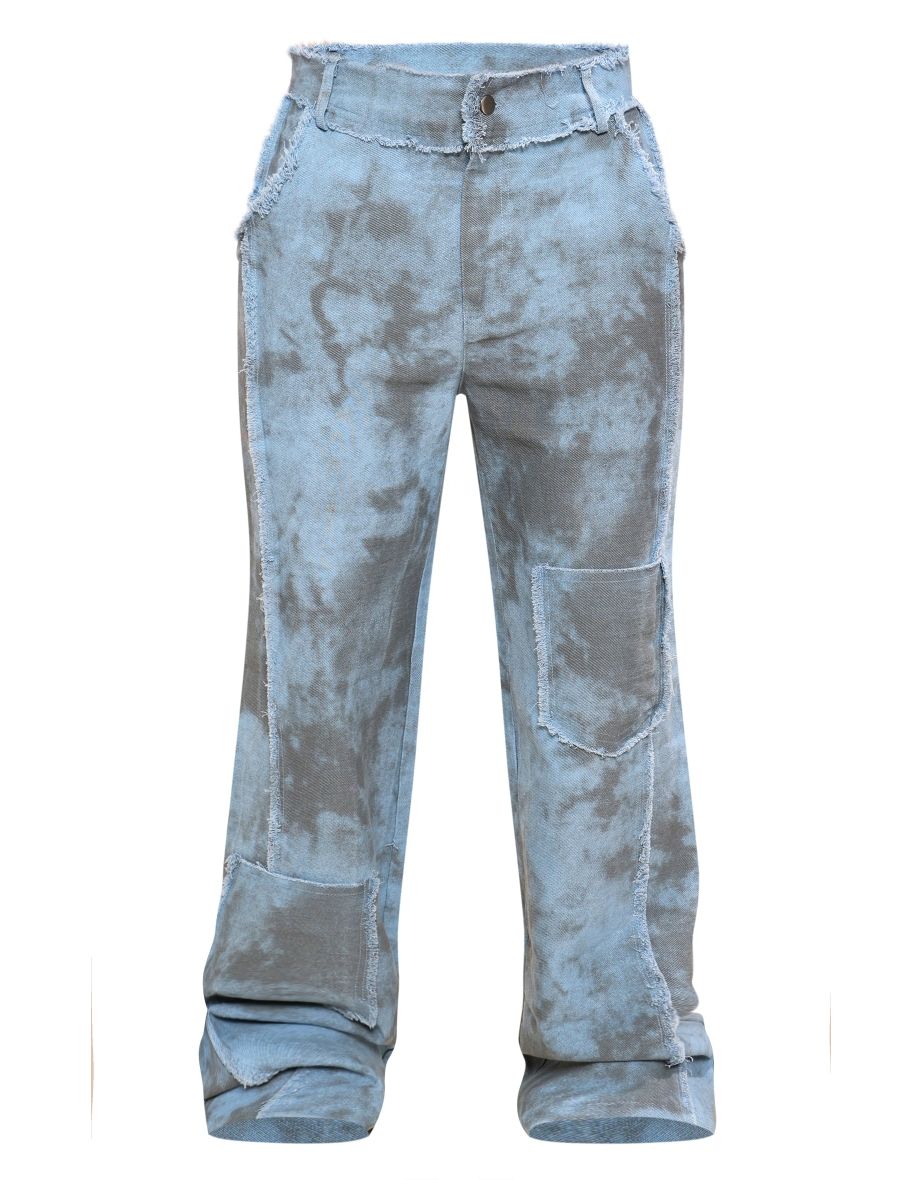 Blue Washed Twill Exposed Seam Straight Leg Trousers - 4