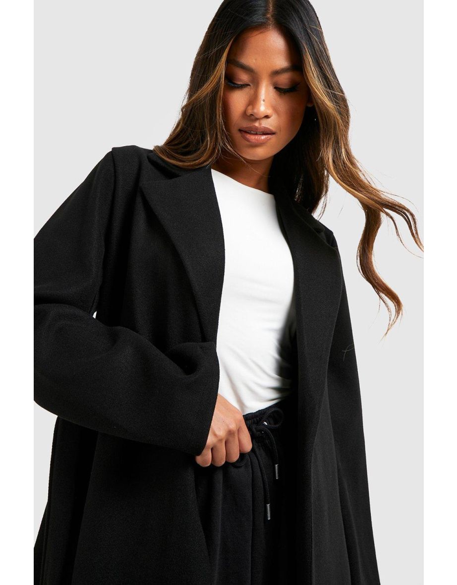 Belted Wool Look Coat - black - 3