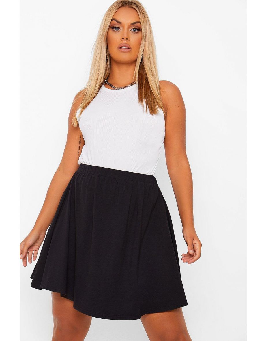 Plus Cotton Basic Mini Skater Skirt - black