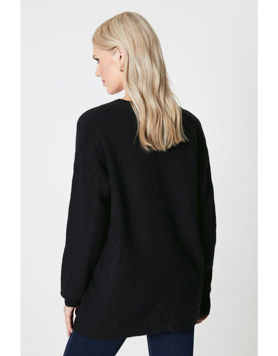 Chunky Knit Pearl Button Cardigan - black - 2